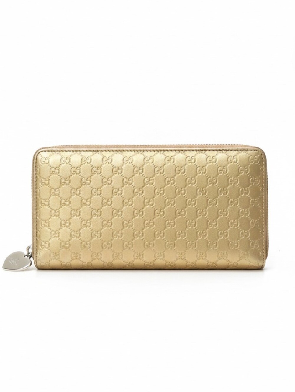 Gucci Gold Quilted GG Heart Zip Wallet